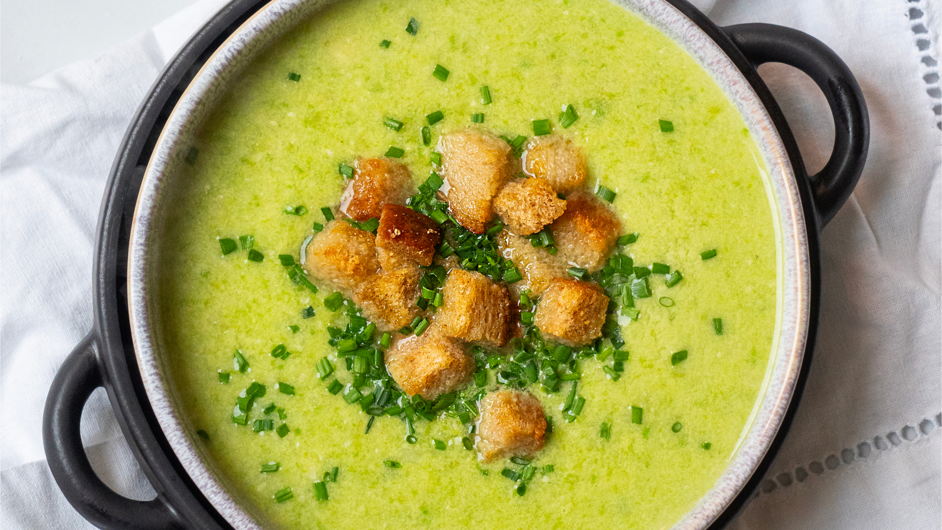 No Cream Asparagus Soup with Whole Grain Croutons