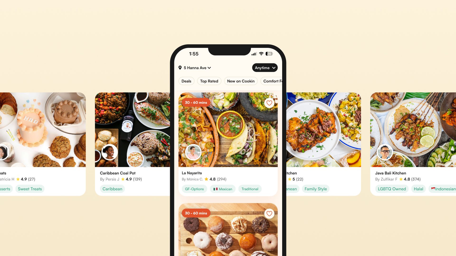 Cookin Marketplace App screen examples with chef stores